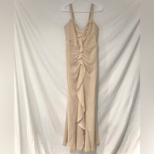 White by Vera Wang Champagne Beige Formal Maxi Dress w Ruffle